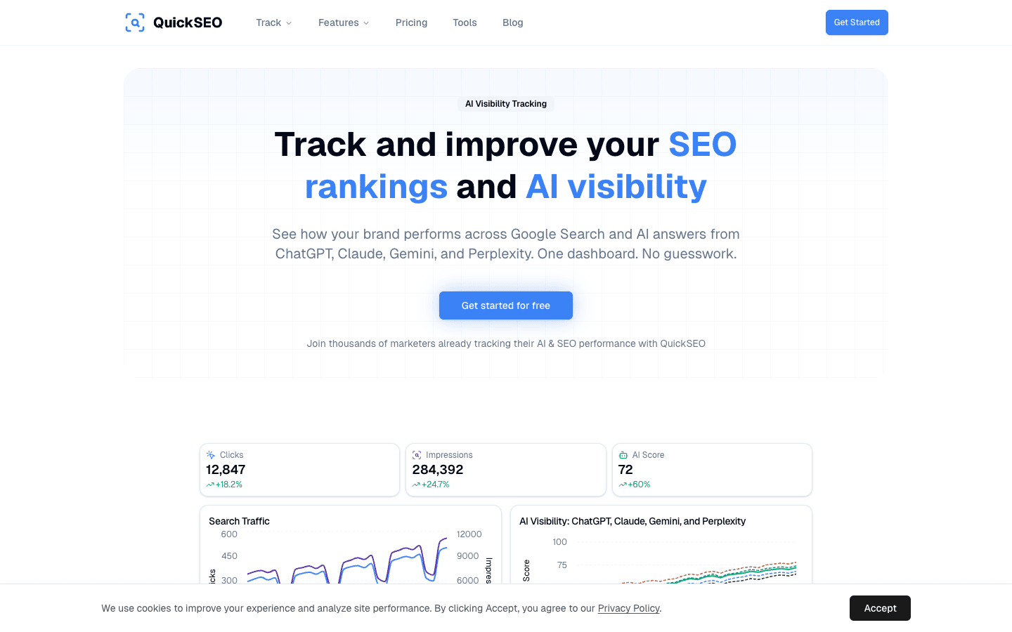 QuickSEO.ai — Unified SEO & AI Visibility Dashboard