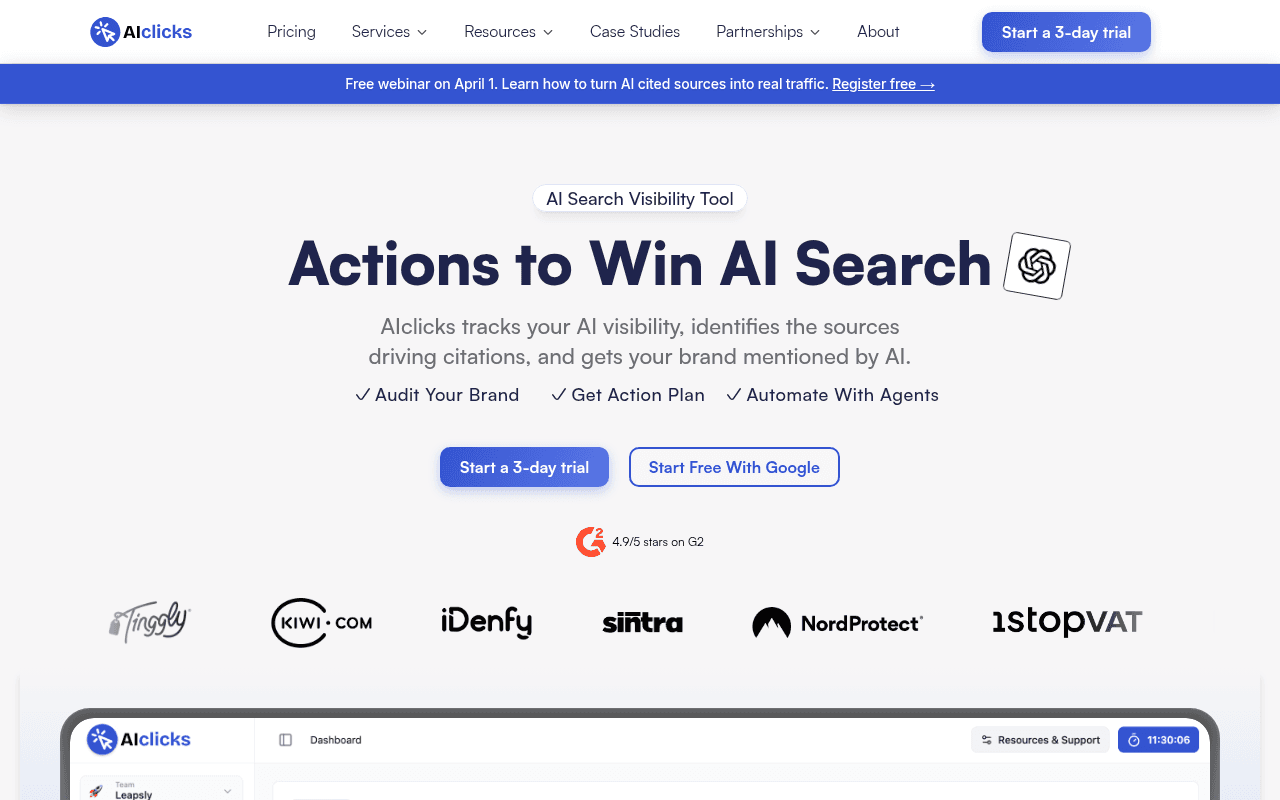 AIclicks dashboard — AI search visibility tracking and GEO optimization