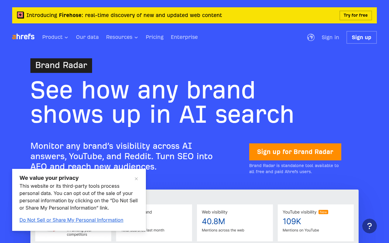 Ahrefs Brand Radar — AI visibility tracking within the Ahrefs ecosystem
