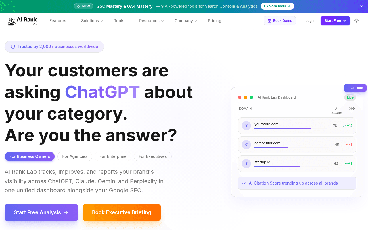 AI Rank Lab — track your brand on ChatGPT, Gemini, and Perplexity