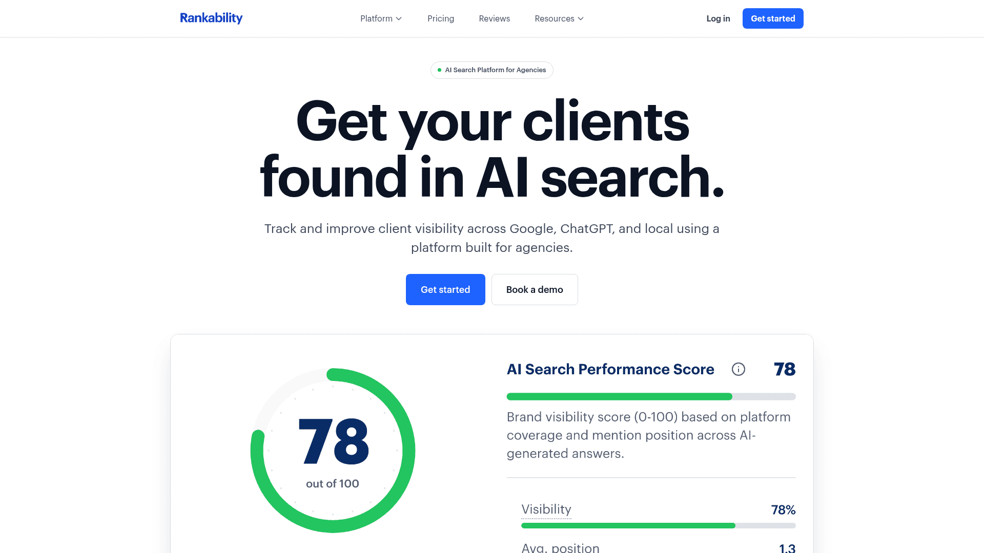 Rankability homepage targeting agencies with AI search visibility