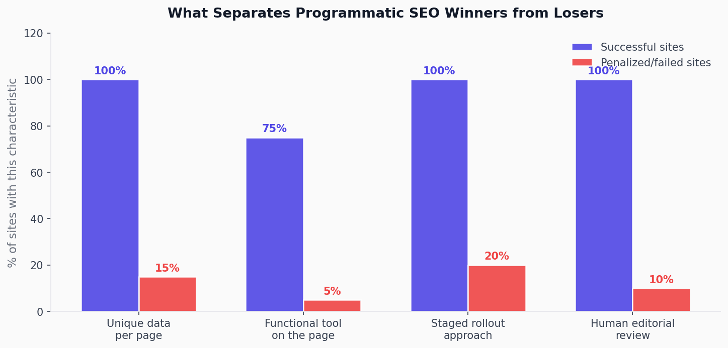 Figure 2: Key characteristics that separate successful pSEO sites from penalized ones