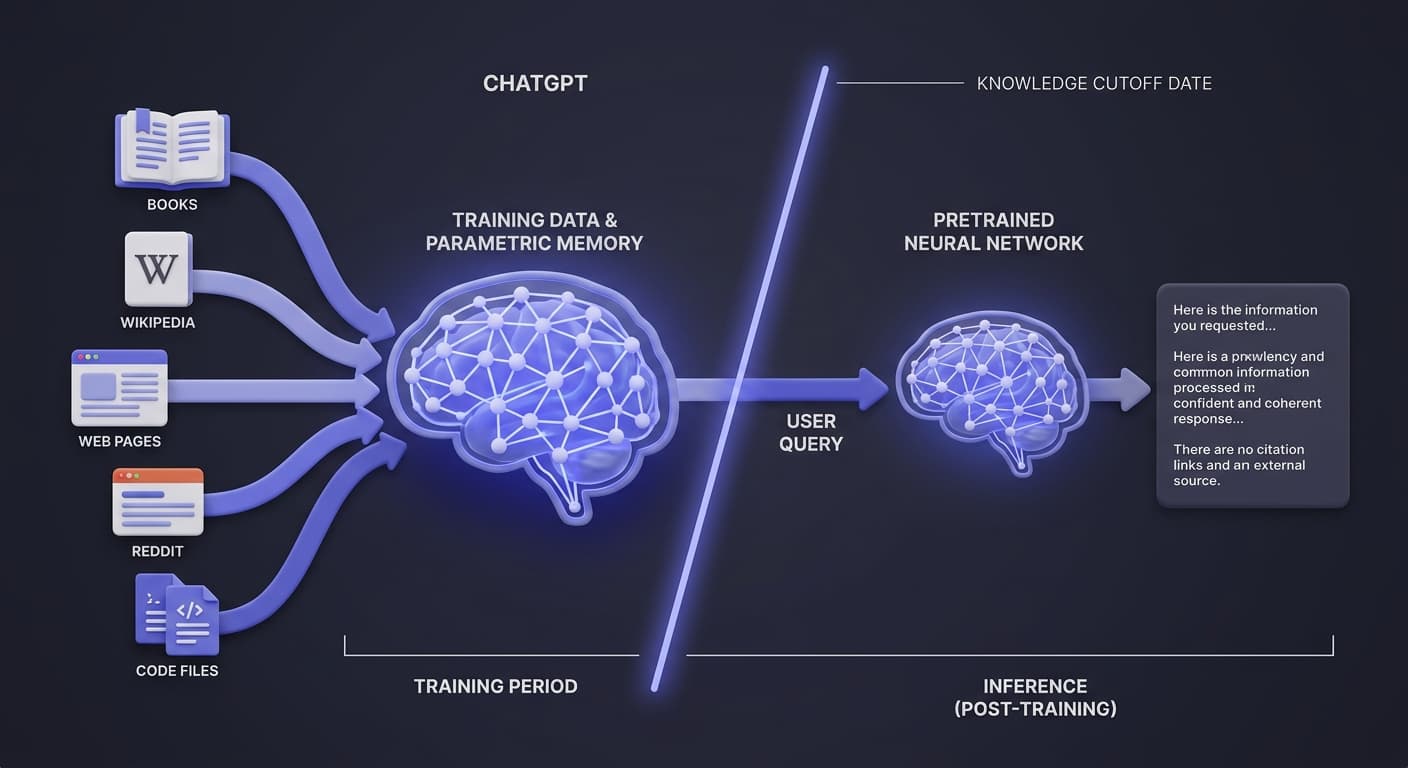 ChatGPT parametric memory retrieval path — training data and knowledge weights