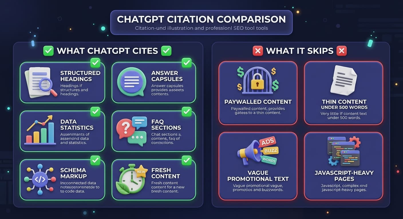What ChatGPT cites vs. what it skips — a visual comparison