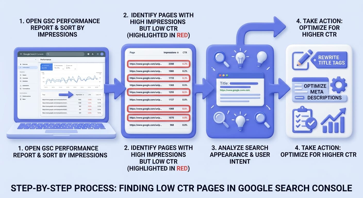 How to find low CTR pages in Google Search Console