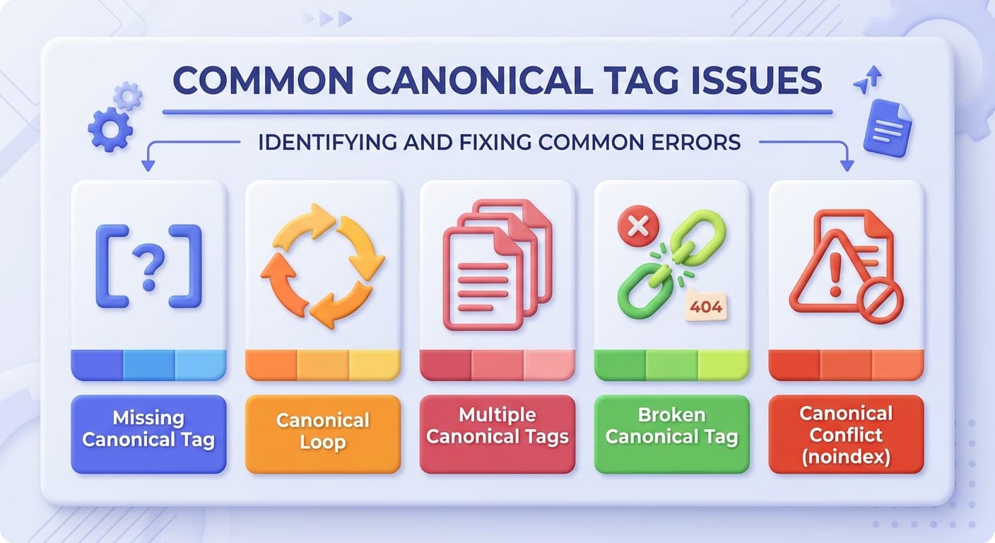 Common canonical tag issue types infographic