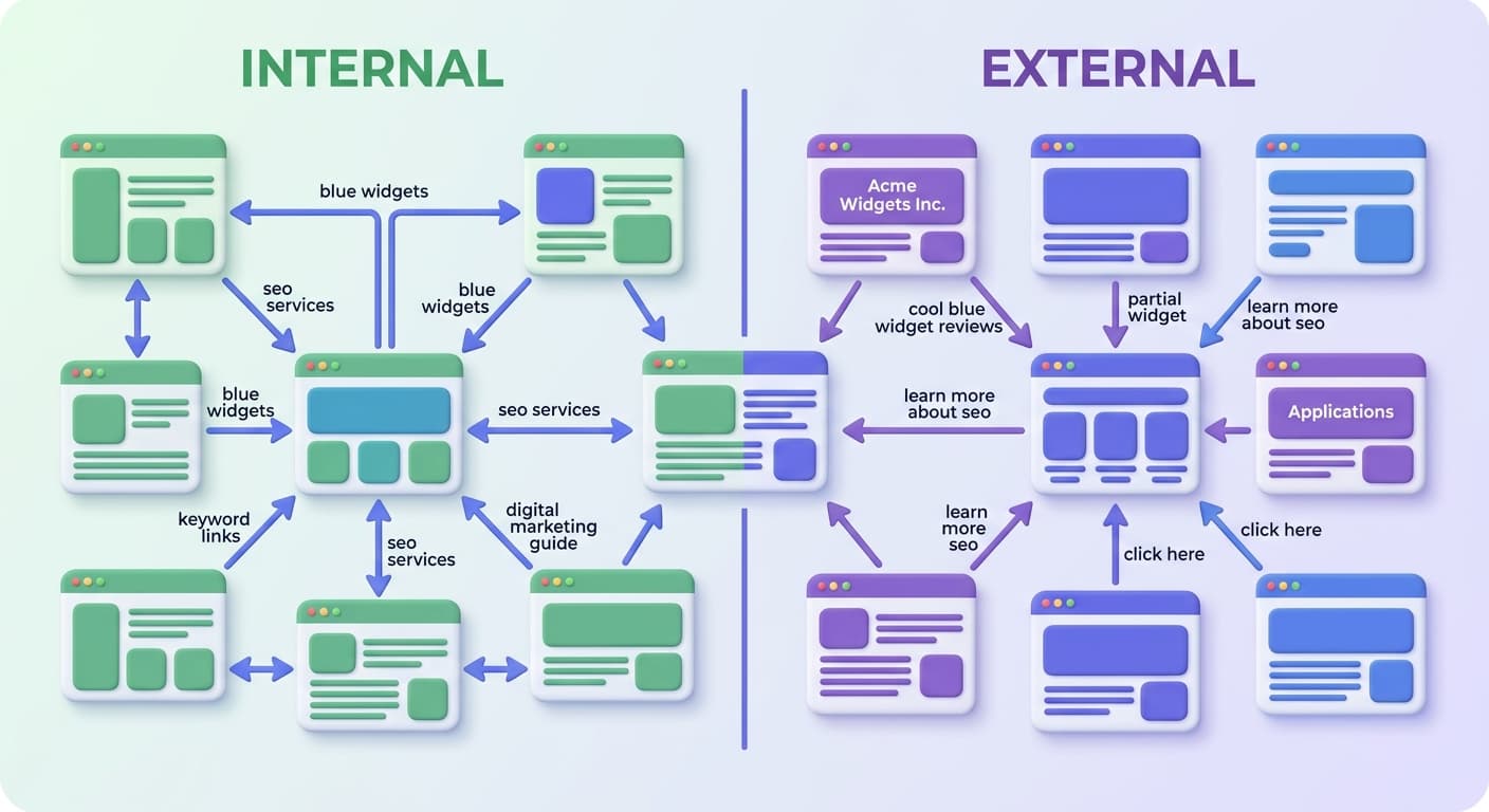 Internal vs external anchor text strategy diagram