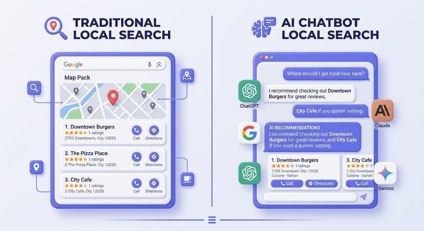 Traditional Google Local Search vs. AI Chatbot Local Results