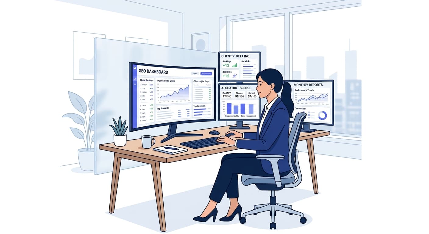 A digital marketing professional managing multiple website dashboards