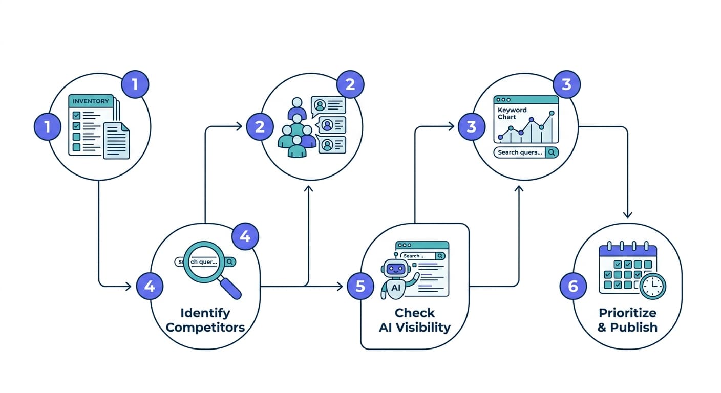 Step-by-step content gap analysis process flowchart