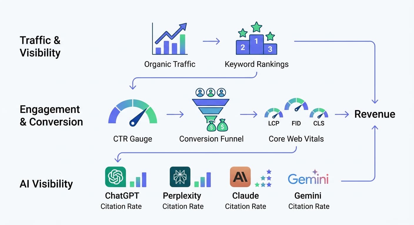 SEO Metrics Hierarchy: Traffic, Engagement, and AI Visibility