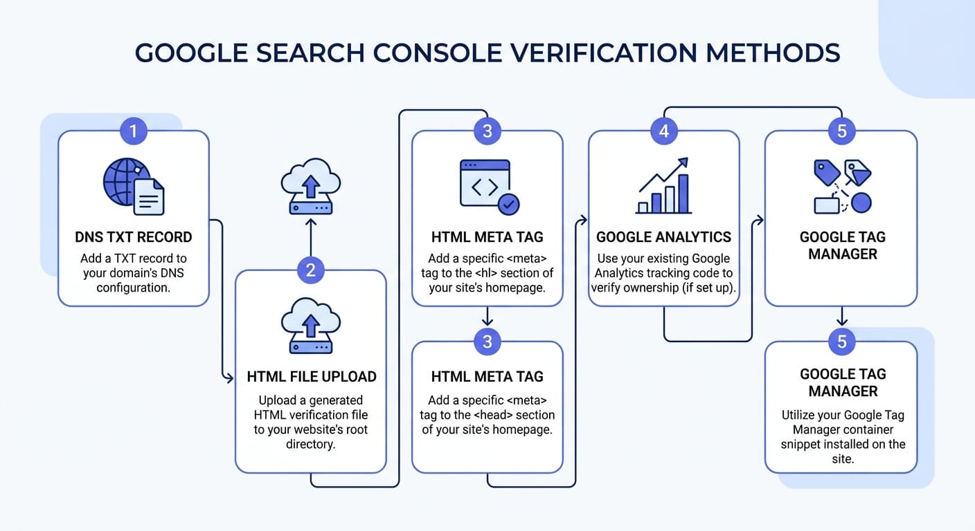 Google Search Console verification methods diagram