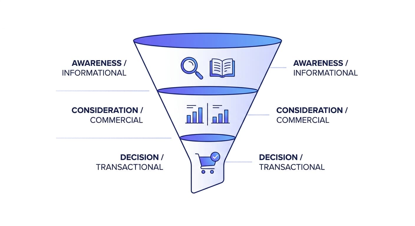 Search intent mapped to the buyer journey funnel