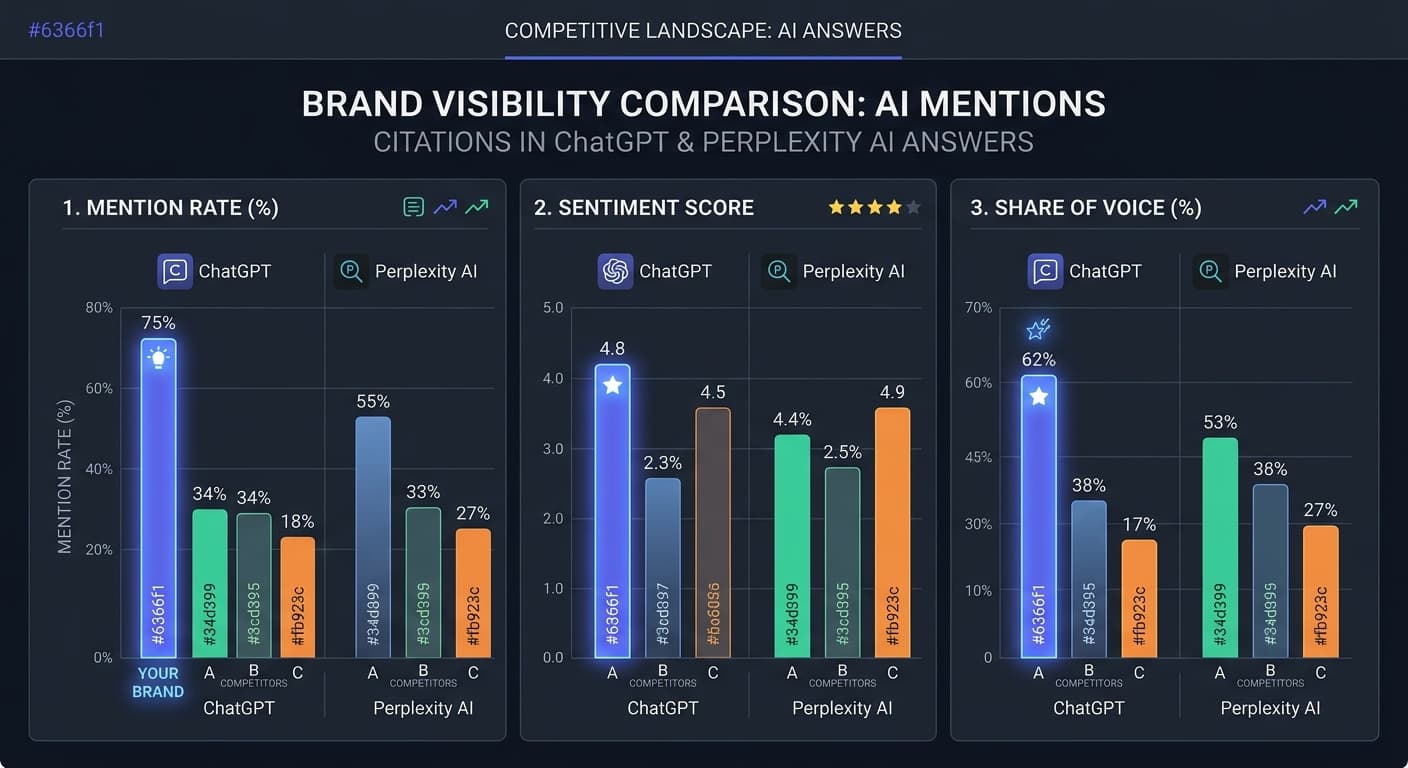 Brand visibility comparison: mention rate and share of voice across AI platforms