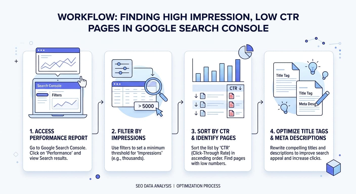 Finding high-impression, low-CTR pages workflow in Google Search Console