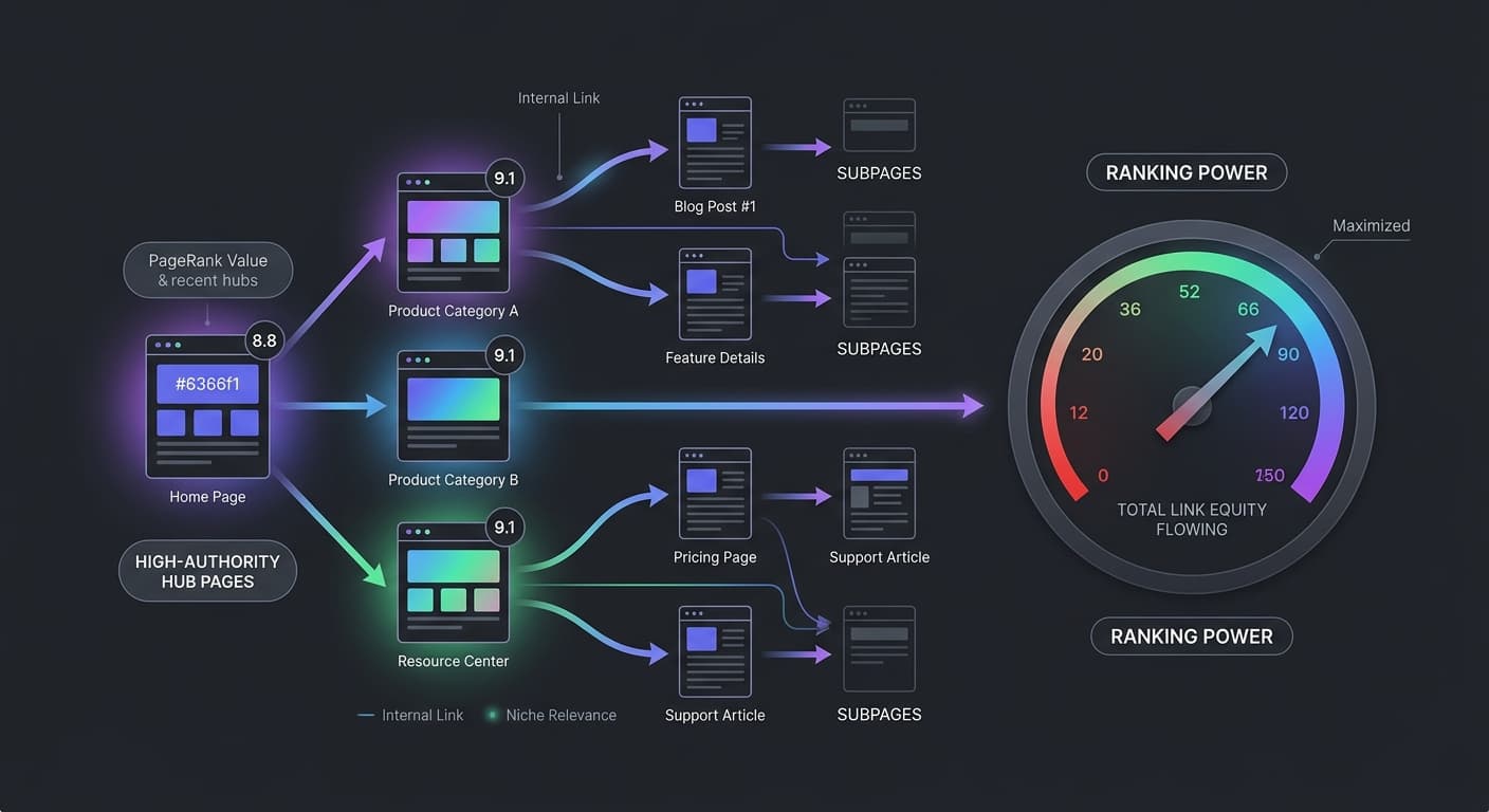 PageRank flow and link equity distribution across a website