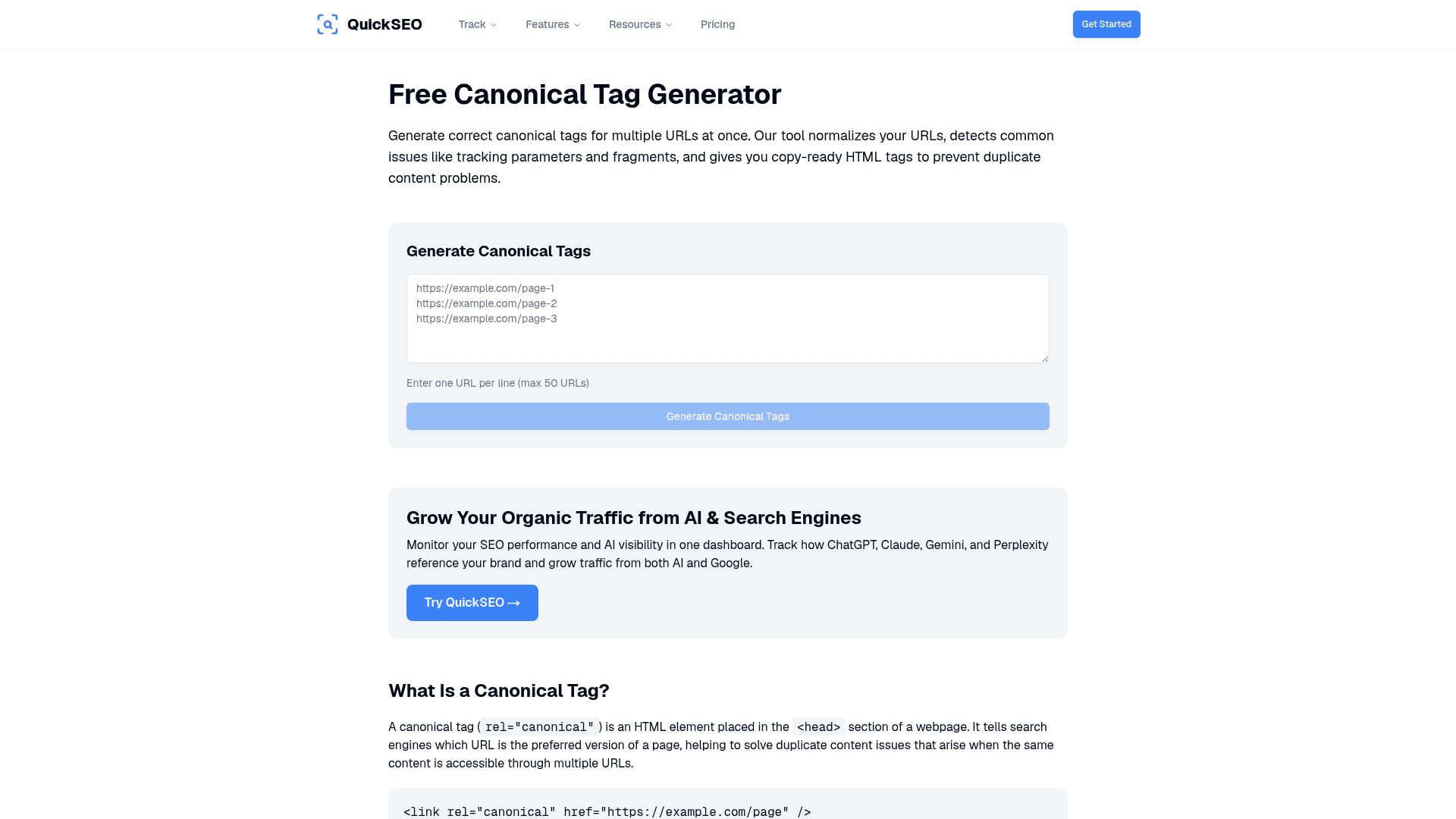 QuickSEO Canonical Tag Generator