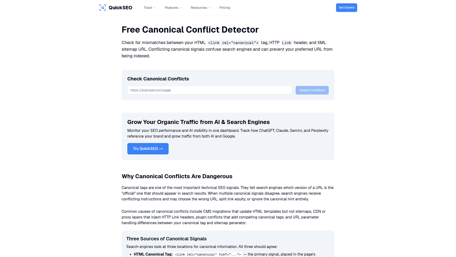 QuickSEO Canonical Conflict Detector