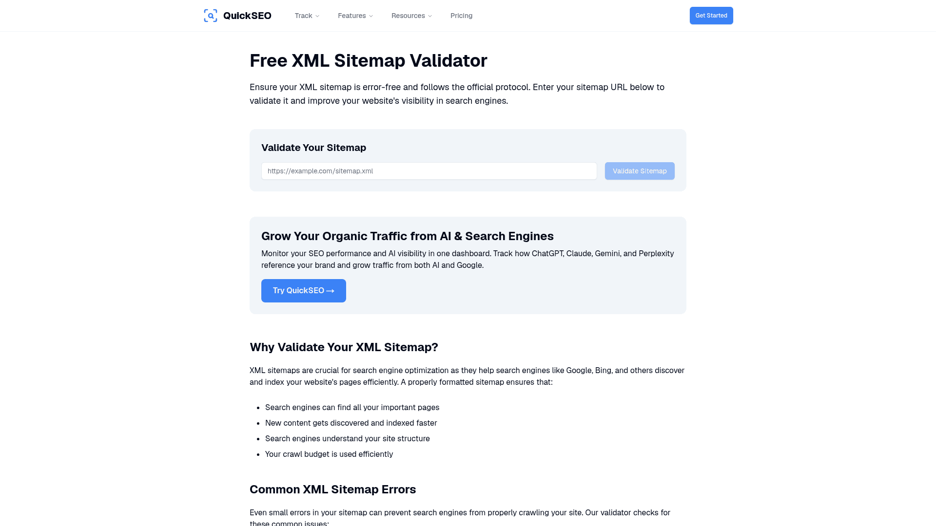QuickSEO Sitemap Validator Tool