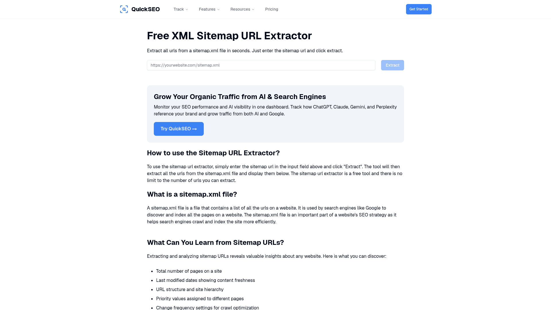 QuickSEO Sitemap URL Extractor Tool