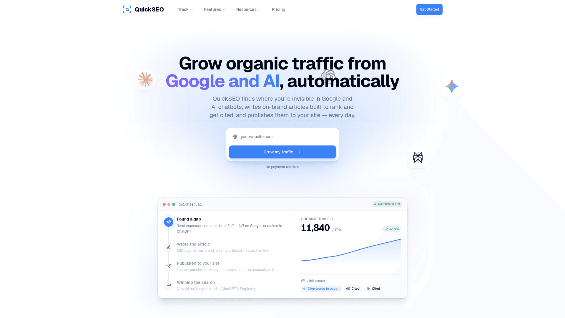 QuickSEO dashboard screenshot