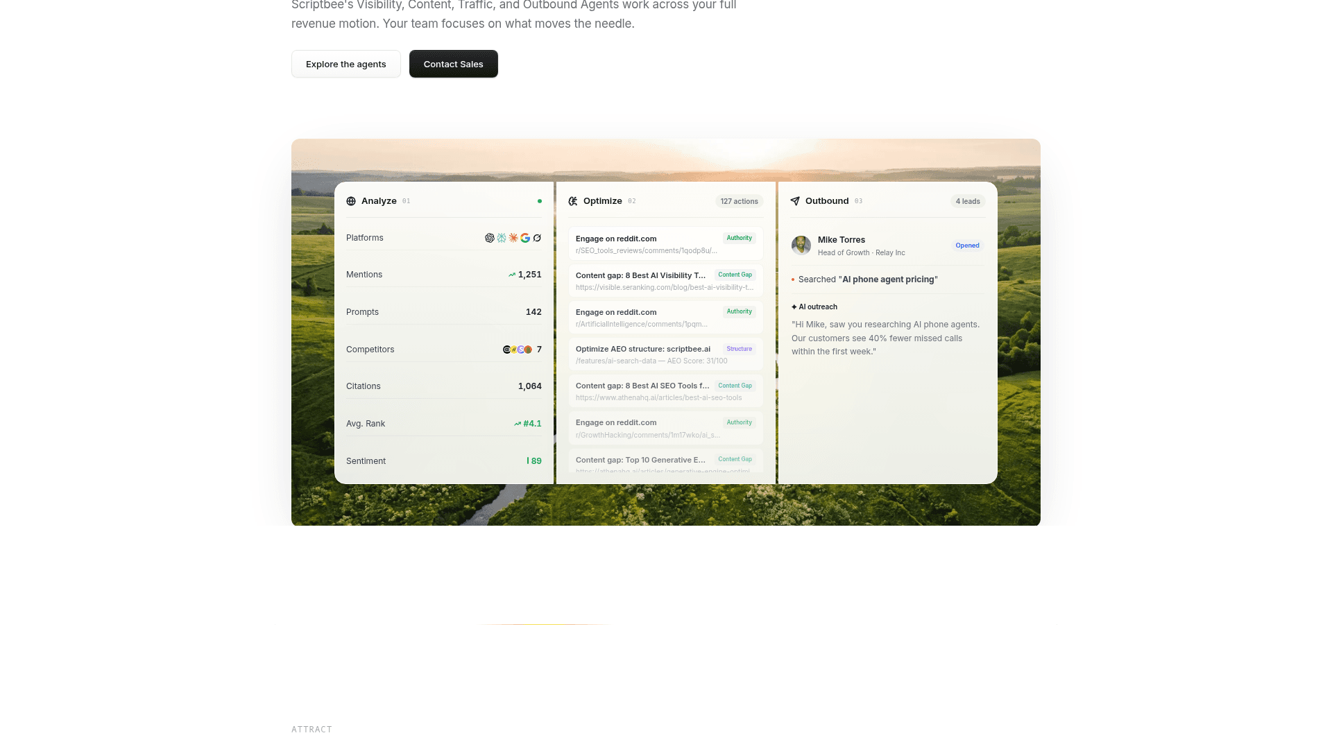 ScriptBee homepage showing its AI co-workers for revenue teams